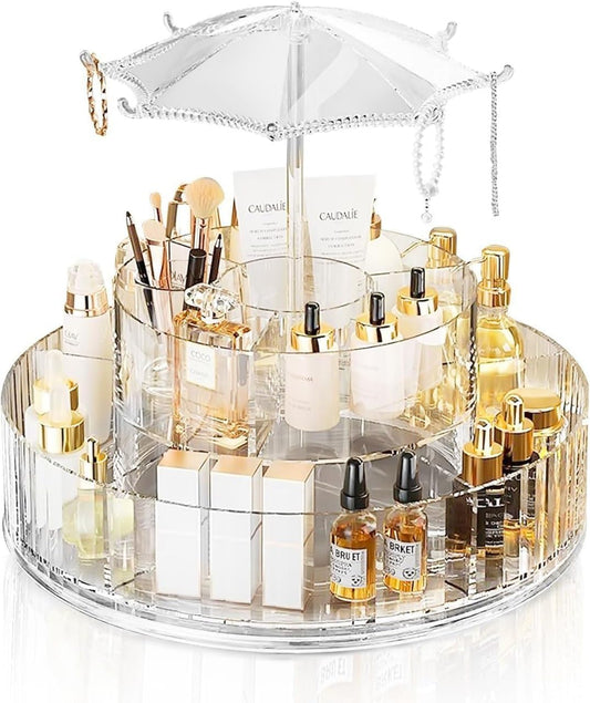 Umbrella Shaped Dust-proof Cover Transparent Rotating Cosmetic Storage