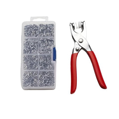 Grommet Eyelet Pliers Kit, Metal Eyelets with Washers in Gold/Silver, Portable Eyelet Grommet Hand Press 1/4 Inch 6mm Grommet Tool Kit for Leather/Belt/Shoes/Cloths