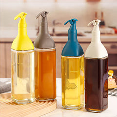 Yugefom Oil and Vinegar Dispenser, Modern Olive Oil Dispenser, Wide Opening for Easy Refill and Cleaning, Clear Glass Oil Bottle, Pouring Spouts, (SHAPE 1, GREY)