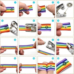 Grommet Eyelet Pliers Kit, Metal Eyelets with Washers in Gold/Silver, Portable Eyelet Grommet Hand Press 1/4 Inch 6mm Grommet Tool Kit for Leather/Belt/Shoes/Cloths