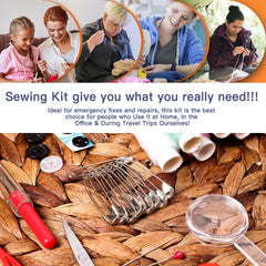 Sewing Kit with Case Portable Sewing Supplies for Home Traveler, Adults, Beginner, Emergency, Kids Contains Thread, Scissors, Needles, Measure, Black