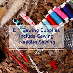 Sewing Kit with Case Portable Sewing Supplies for Home Traveler, Adults, Beginner, Emergency, Kids Contains Thread, Scissors, Needles, Measure, Black