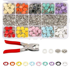 Grommet Eyelet Pliers Kit, Metal Eyelets with Washers in Gold/Silver, Portable Eyelet Grommet Hand Press 1/4 Inch 6mm Grommet Tool Kit for Leather/Belt/Shoes/Cloths