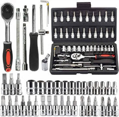 Tool Kit 46 Pcs Household | 1/4 Drive Socket Screwdriver Wrench Set for Bike, Car Repairs & More Spanner & Socket Set All Size Tool Kit Goti Pana Perfect for DIY Enthusiasts, Black